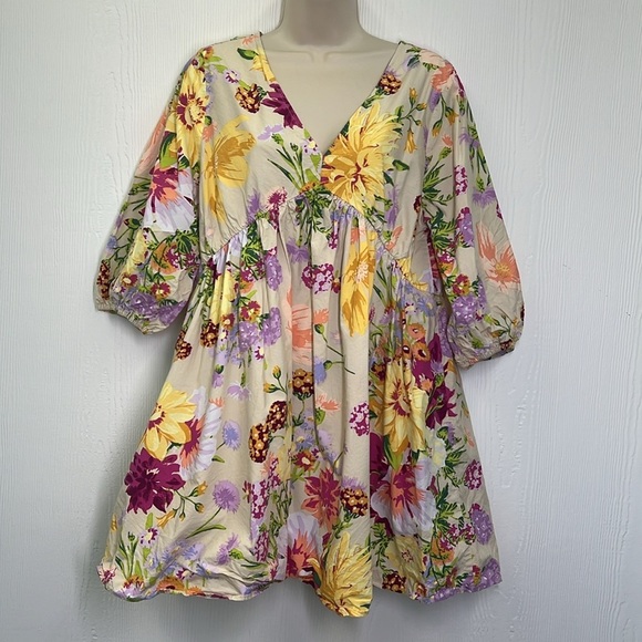 H&M -  Bright Floral Colorful  Deep V Neck Tie Back Mini Dress Size Medium - Picture 3 of 11
